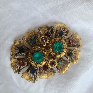 Elegant Gold and Multicolor Brooch
